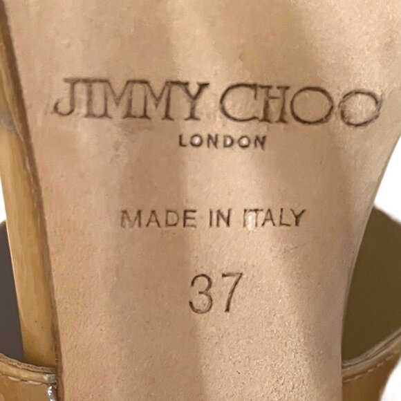 Jimmy Choo Nude Patent leather Peep Toe Platform heels Back Zip Size 37 / US 7 - Picture 10 of 12